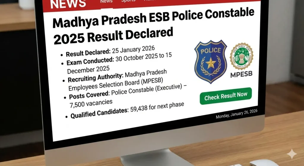 MP ESB पुलिस कांस्टेबल रिजल्ट 2025 घोषित – 59,438 Qualified