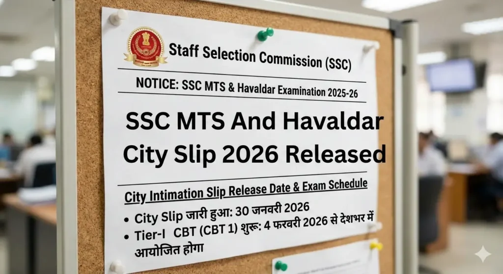 SSC MTS और हवलदार सिटी स्लिप 2026 जारी