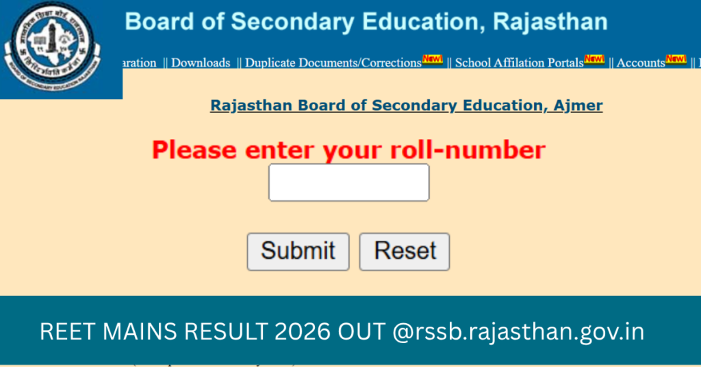 REET Mains Result 2026