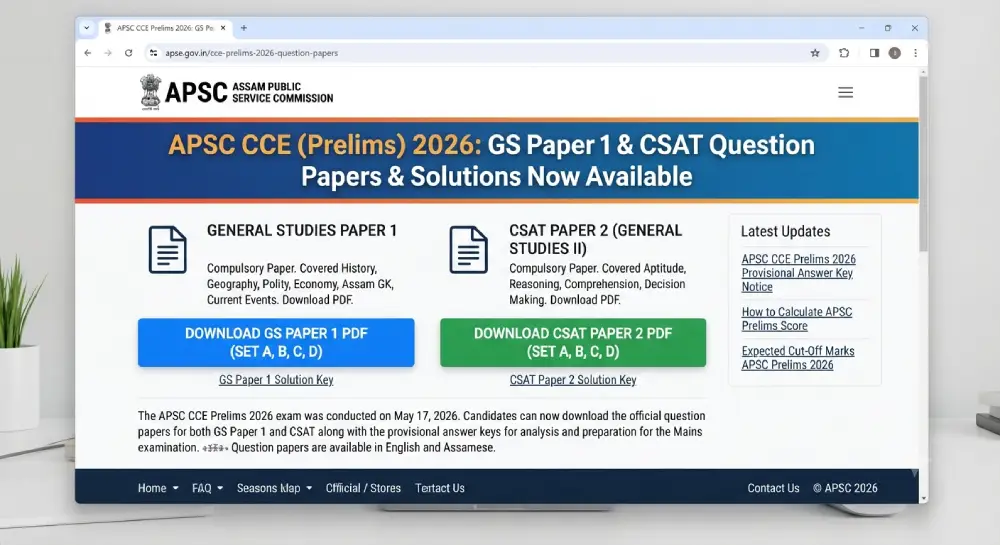 APSC Prelims Question Paper 2026 Out: GS Paper 1 और CSAT पेपर PDF जारी, डाउनलोड करें प्रश्न पत्र व समाधान 2 APSC Prelims Question Paper 2026