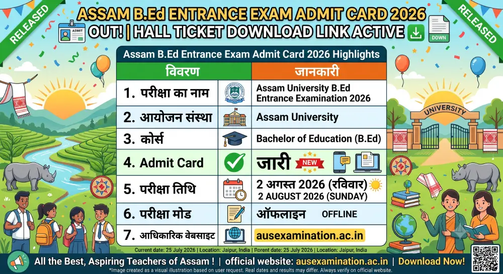 Assam B.Ed Entrance Exam Admit Card 2026