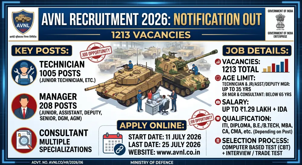 AVNL Recruitment 2026 Notification Out, 1213 Vacancy for Technician, Managers and Other Posts 8 AVNL Recruitment 2026