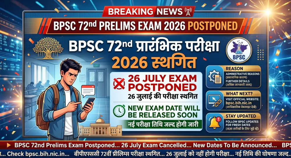 BPSC 72nd Prelims Exam 2026 Postponed: 26 जुलाई की परीक्षा स्थगित, नई परीक्षा तिथि जल्द होगी जारी 4 BPSC 72nd Prelims Exam 2026 Postponed