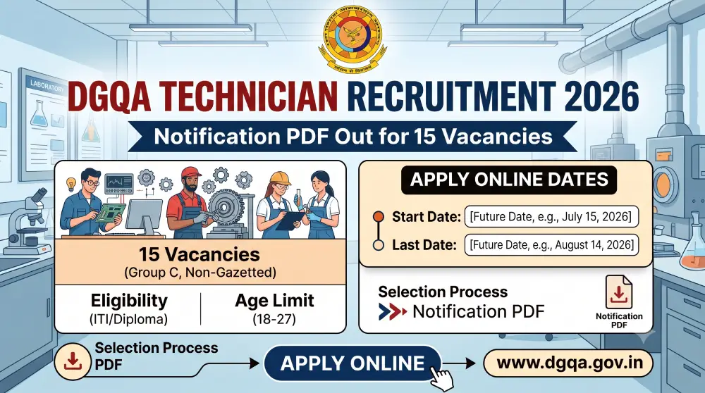 DGQA Technician Recruitment 2026 Notification PDF Out for 15 Vacancies, Apply Online Dates 3 DGQA Technician Recruitment 2026