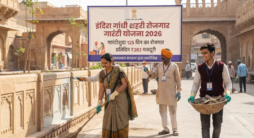 इंदिरा गांधी शहरी रोजगार गारंटी योजना 2026 – 125 दिन गारंटीड काम, मजदूरी, जॉब कार्ड व सम्पूर्ण जानकारी 2 इंदिरा गांधी शहरी रोजगार गारंटी योजना 2026 – 125 दिन काम ₹283 मजदूरी राजस्थान