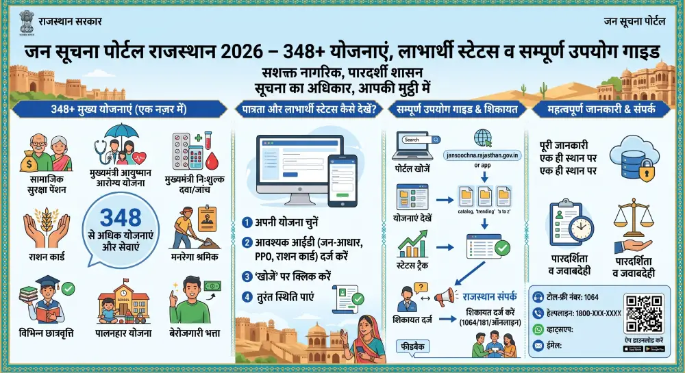 जन सूचना पोर्टल राजस्थान 2026 - 348+ योजनाएं, लाभार्थी स्टेटस व सम्पूर्ण उपयोग गाइड 2 जन सूचना पोर्टल राजस्थान 2026