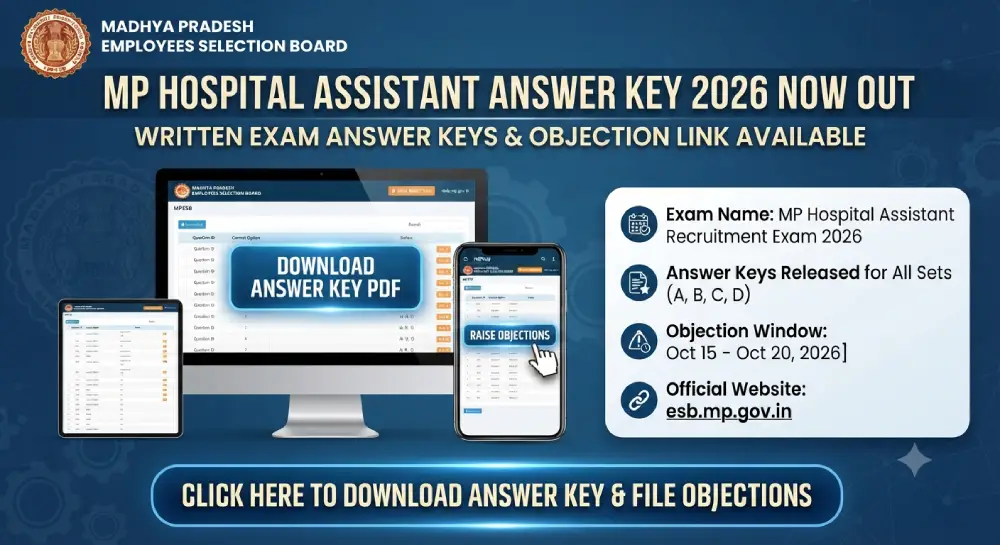 MP Hospital Assistant Answer Key 2026 Out, Objection Link Active @esb.mp.gov.in 7 MP Hospital Assistant Answer Key 2026