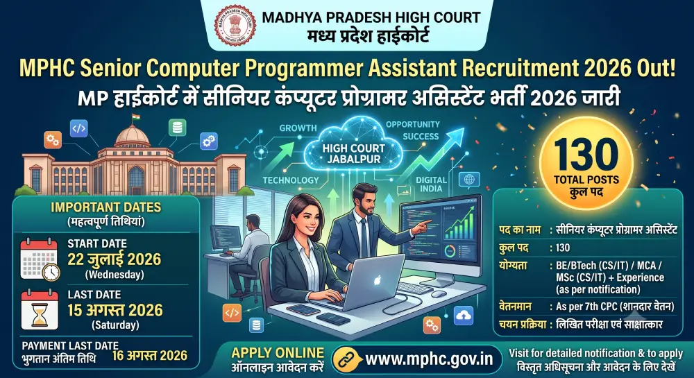 MPHC Senior Computer Programmer Assistant Recruitment 2026 Out: MP हाईकोर्ट में 130 पदों पर भर्ती, आवेदन तिथि देखें 5 MPHC Senior Computer Programmer Assistant Recruitment