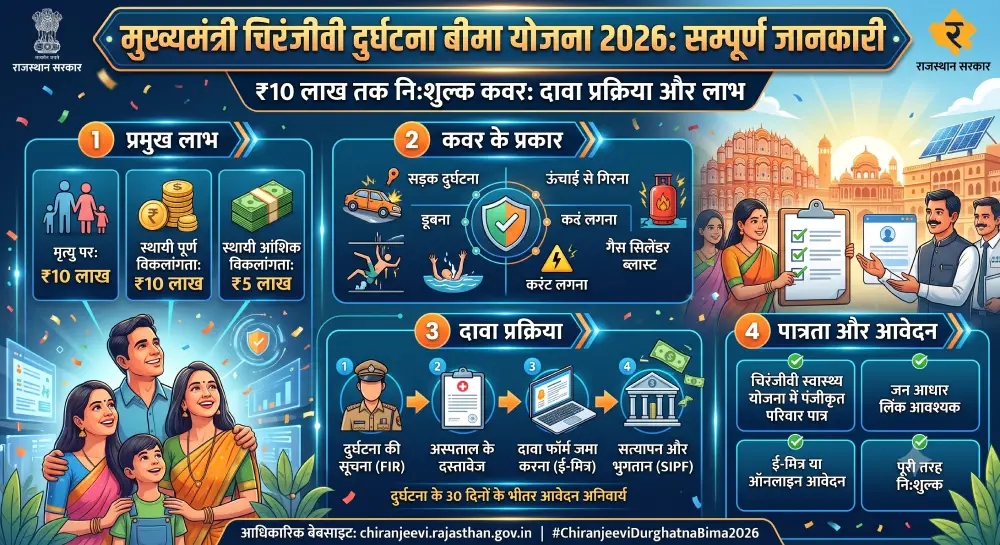 मुख्यमंत्री चिरंजीवी दुर्घटना बीमा योजना 2026 - ₹10 लाख तक निःशुल्क कवर, दावा प्रक्रिया व सम्पूर्ण जानकारी 2 मुख्यमंत्री चिरंजीवी दुर्घटना बीमा योजना 2026