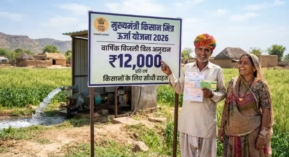 मुख्यमंत्री किसान मित्र ऊर्जा योजना 2026 – ₹12,000 बिजली बिल अनुदान, पात्रता, आवेदन व सम्पूर्ण जानकारी 2 मुख्यमंत्री किसान मित्र ऊर्जा योजना 2026 – ₹12,000 वार्षिक बिजली बिल अनुदान राजस्थान