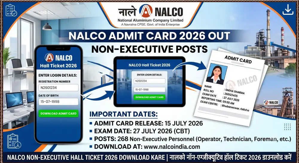 NALCO Admit Card 2026 Out for Non Executive Posts: NALCO Non Executive Hall Ticket 2026 Download Kare 1 NALCO Admit Card 2026