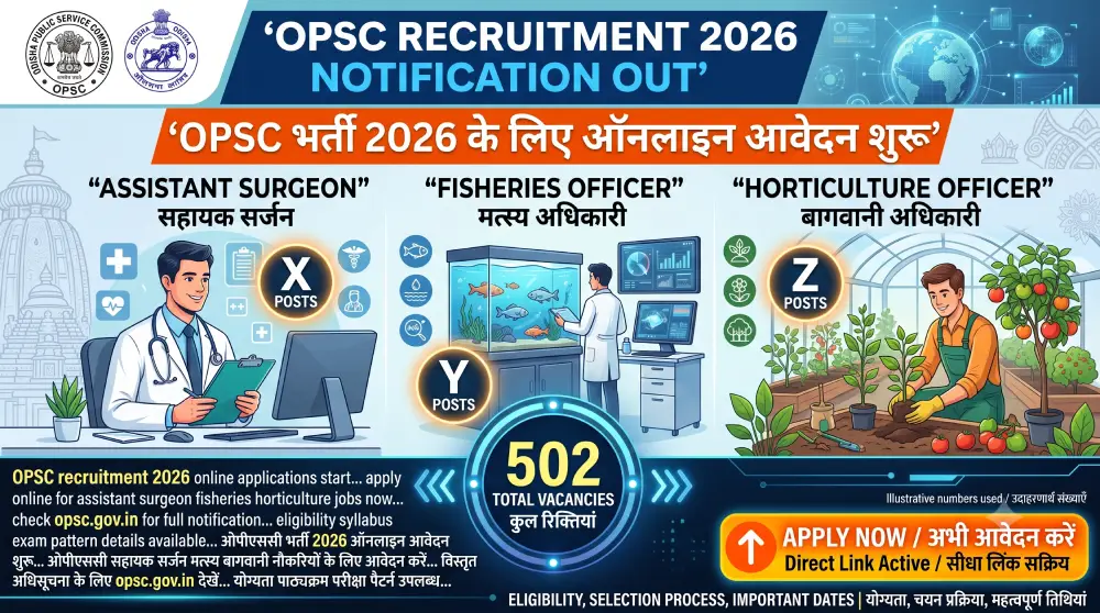 OPSC Recruitment 2026 Notification Out: 502 Assistant Surgeon, Fisheries & Horticulture Vacancies | OPSC भर्ती 2026 के लिए ऑनलाइन आवेदन शुरू 2 OPSC भर्ती 2026