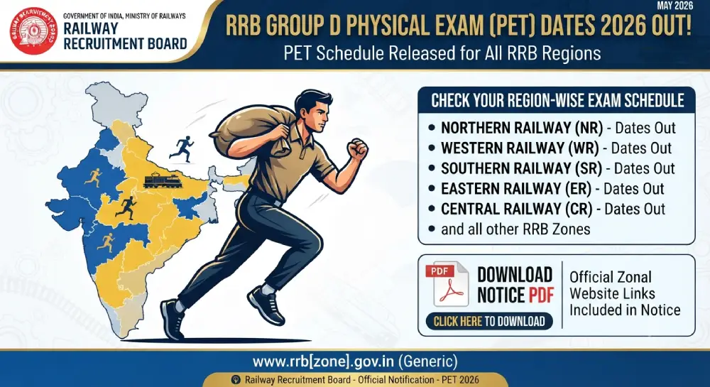 RRB Group D Physical Exam Date 2026 Out, Check Region Wise Exam Schedule Notice PDF 5 RRB Group D Physical Exam Date 2026