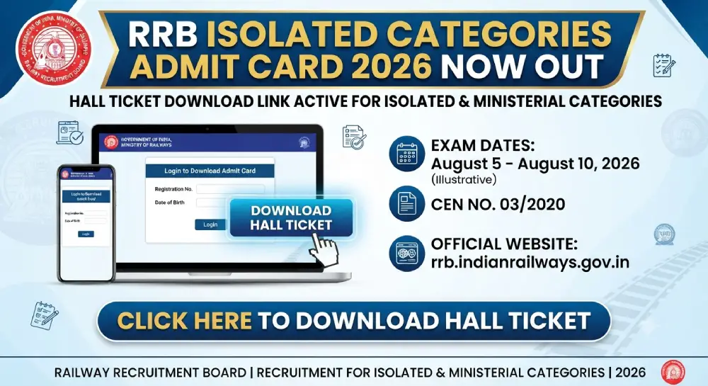 RRB Isolated Categories Admit Card 2026 Out, Download Hall Ticket Link Active 7 RRB Isolated Categories Admit Card 2026