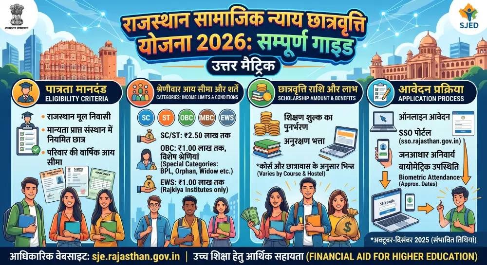 राजस्थान सामाजिक न्याय छात्रवृत्ति योजना 2026 - SC/ST/OBC/EWS/MBC सम्पूर्ण गाइड, राशि, पात्रता व आवेदन 2 राजस्थान सामाजिक न्याय छात्रवृत्ति योजना 2026