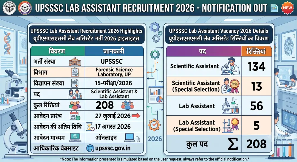 UPSSSC Lab Assistant Vacancy 2026 Out, यूपी प्रयोगशाला सहायक भर्ती नोटिफिकेशन जारी, 208 पदों पर आवेदन शुरू 6 UPSSSC Lab Assistant Vacancy 2026