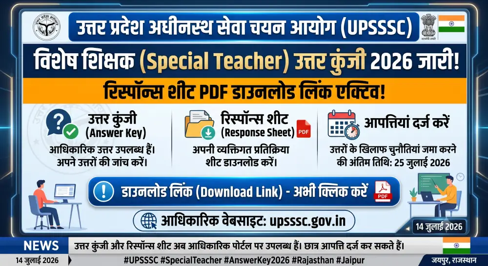 UPSSSC Special Teacher Answer Key 2026 जारी, रिस्पॉन्स शीट PDF डाउनलोड लिंक एक्टिव 3 UPSSSC Special Teacher Answer Key 2026