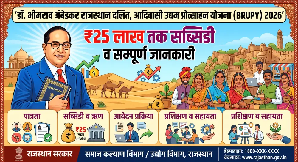 डॉ. भीमराव अंबेडकर राजस्थान दलित, आदिवासी उद्यम प्रोत्साहन योजना (BRUPY) 2026 - ₹25 लाख सब्सिडी व सम्पूर्ण जानकारी 6 भीमराव अंबेडकर दलित आदिवासी उद्यम प्रोत्साहन योजना