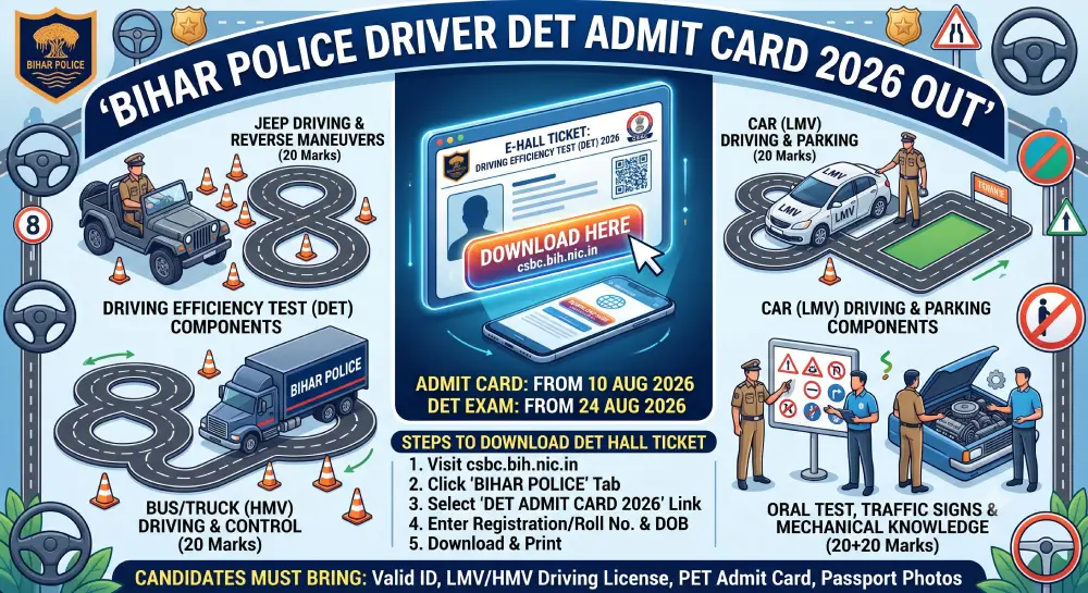 Bihar Police Driver DET Admit Card 2026 Out, यहां से डाउनलोड करें Hall Ticket 2 Bihar Police Driver DET Admit Card 2026