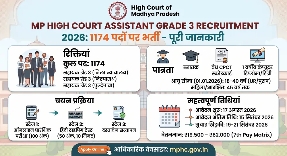 MP High Court Assistant Grade 3 Recruitment 2026: 1174 पदों पर भर्ती, जानें पूरी जानकारी 2 MP High Court Assistant Grade 3 Recruitment 2026