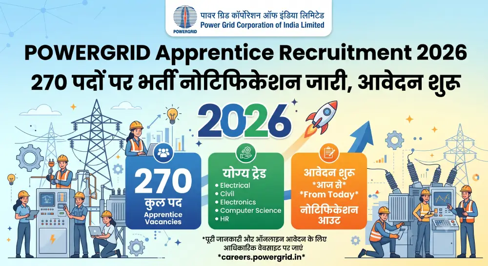 POWERGRID Apprentice Recruitment 2026: 270 पदों पर भर्ती नोटिफिकेशन जारी, आवेदन शुरू 2 POWERGRID Apprentice Recruitment 2026
