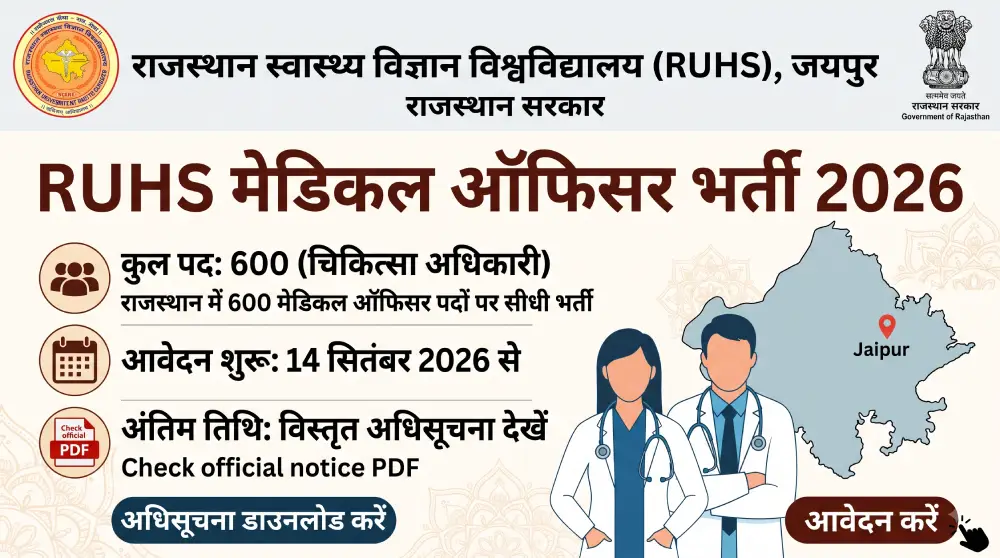 RUHS Medical Officer Vacancy 2026: राजस्थान में 600 मेडिकल ऑफिसर पदों पर भर्ती, 14 सितंबर से आवेदन 2 RUHS Medical Officer Vacancy 2026