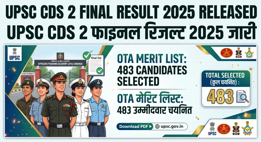 UPSC CDS 2 Final Result 2025 Released: OTA Merit List PDF में 483 उम्मीदवार चयनित 2 UPSC CDS 2 Final Result 2025