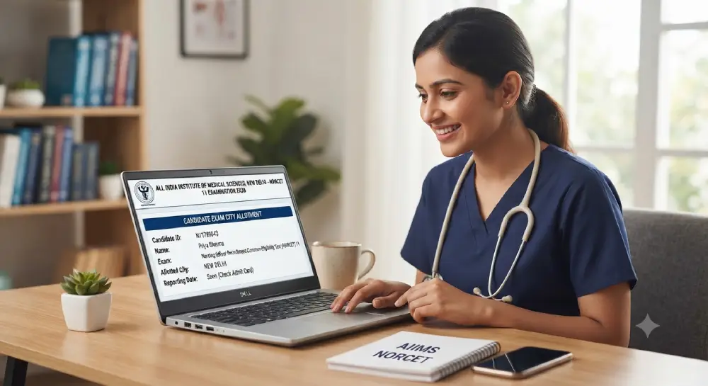 AIIMS NORCET 11 Exam City Allotment 2026 Out: यहां चेक करें परीक्षा शहर 2 AIIMS NORCET 11 Exam City Allotment 2026