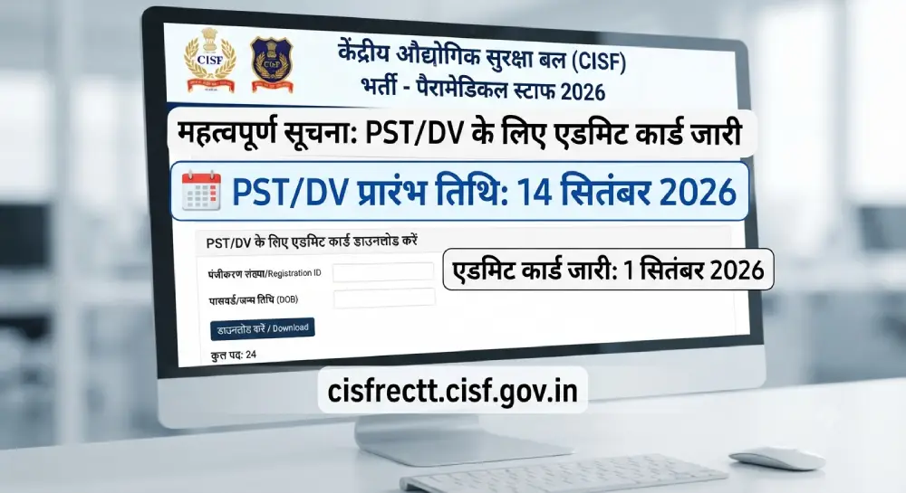 CISF ASI Paramedical Staff PST/DV Admit Card 2026: एडमिट कार्ड जारी, 14 सितंबर से PST/DV 2 CISF ASI Paramedical Staff PST/DV Admit Card 2026