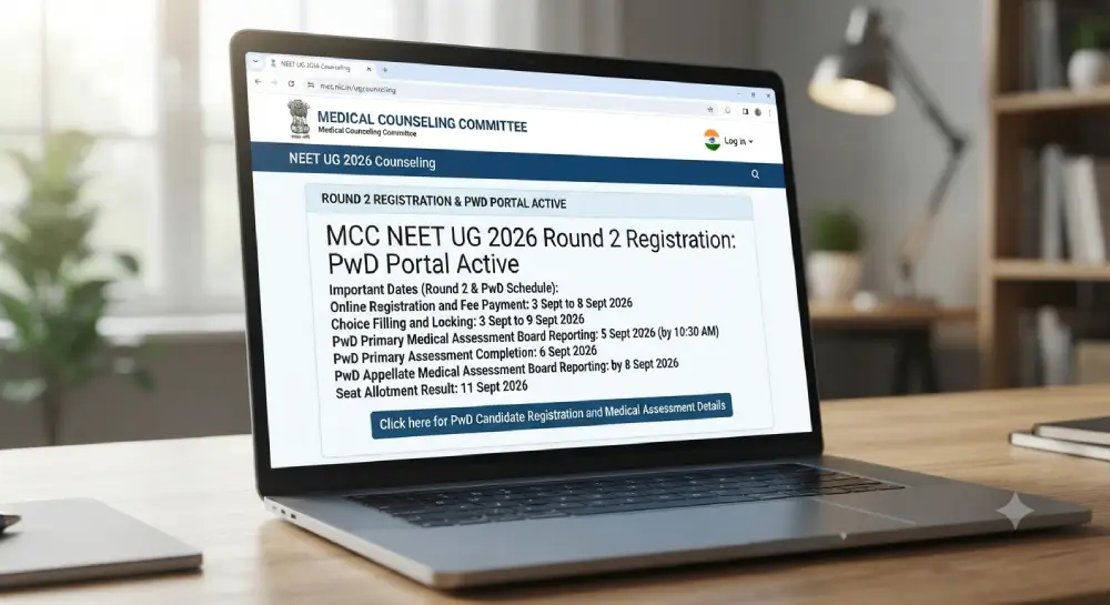 MCC NEET UG 2026 Round 2 Registration: PwD उम्मीदवारों के लिए पोर्टल सक्रिय 2 MCC NEET UG 2026 Round 2 Registration