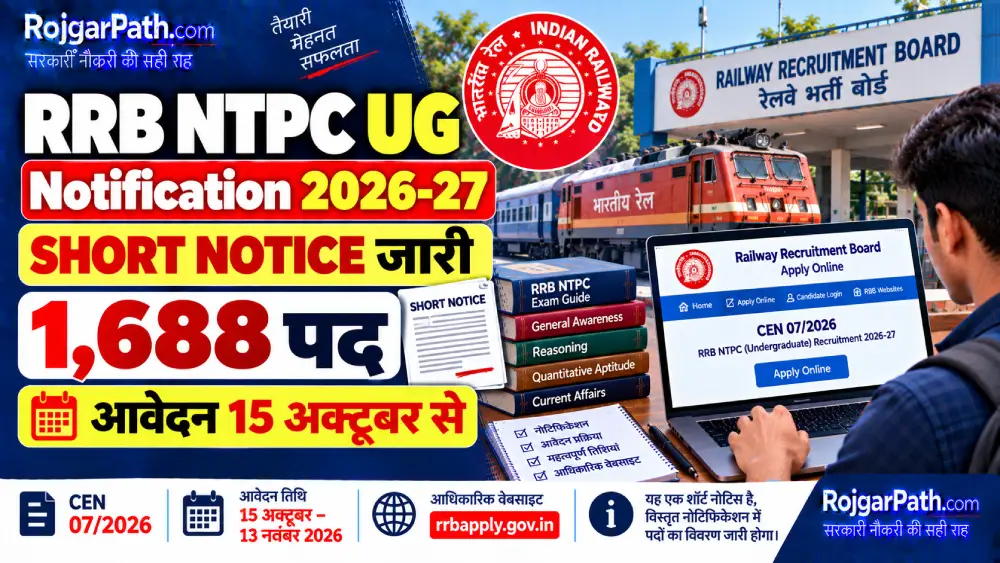 RRB NTPC UG Notification 2026-27: 1688 पदों का शॉर्ट नोटिस जारी, 15 अक्टूबर से आवेदन (CEN 07/2026) 2 RRB NTPC UG Notification 2026-27