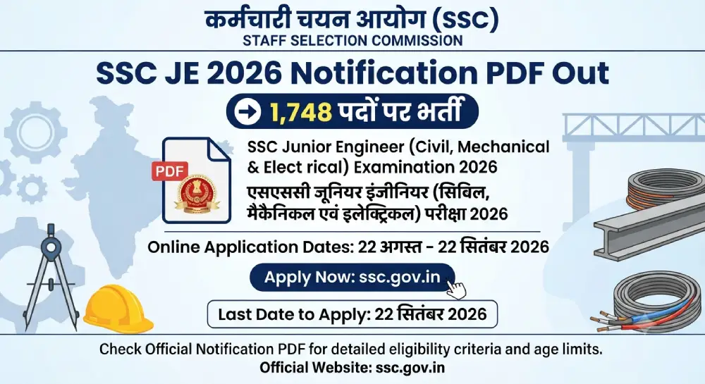 SSC JE 2026 Notification PDF Out: 1,748 पदों पर भर्ती, आवेदन 22 सितंबर तक 2 SSC JE Notification 2026