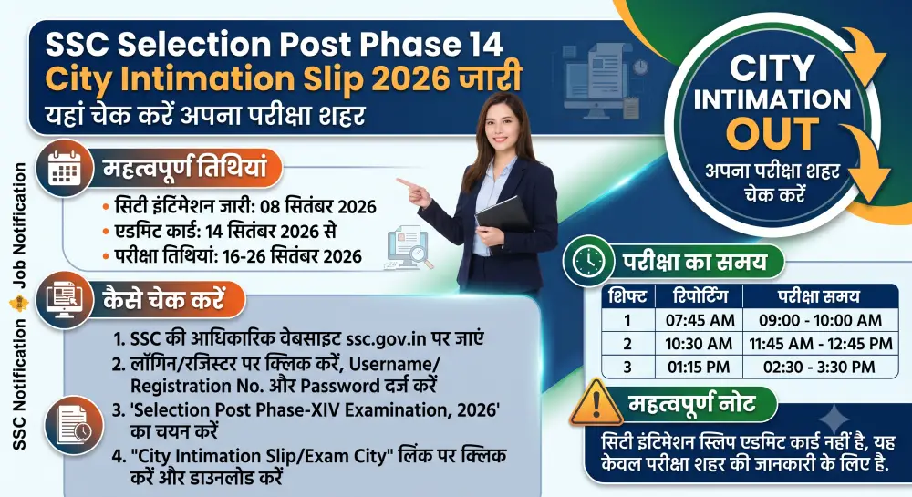 SSC Selection Post Phase 14 City Intimation Slip 2026 जारी, यहां चेक करें अपना परीक्षा शहर 2 SSC Selection Post Phase 14 City Intimation Slip 2026