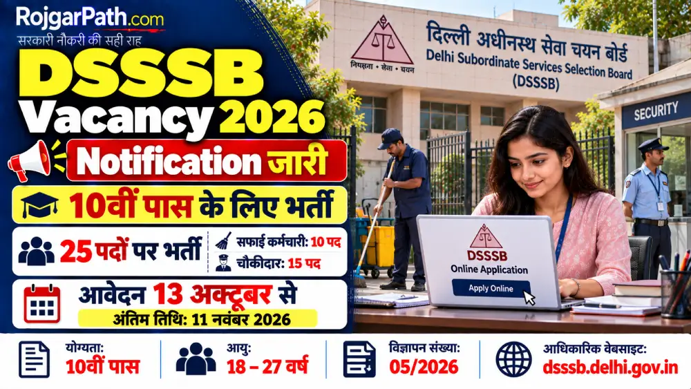 DSSSB Vacancy 2026: 10वीं पास सफाई कर्मचारी और चौकीदार के पदों पर भर्ती, 13 अक्टूबर से करें आवेदन 2 DSSSB Vacancy 2026