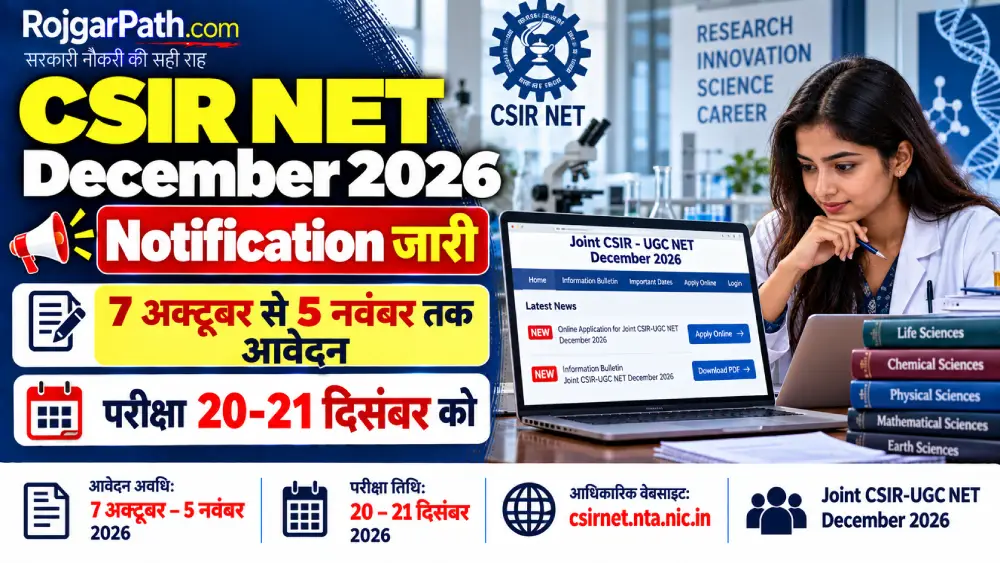 CSIR NET December 2026 Notification जारी: आवेदन 7 अक्टूबर से 5 नवंबर तक, परीक्षा 20-21 दिसंबर को 2 CSIR NET December 2026 Notification