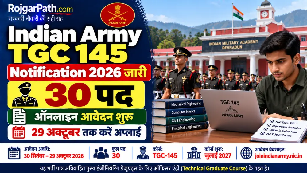 Indian Army TGC 145 Notification 2026 जारी: 30 पद, ऑनलाइन आवेदन शुरू, 29 अक्टूबर तक करें अप्लाई 2 Indian Army TGC 145 Notification 2026