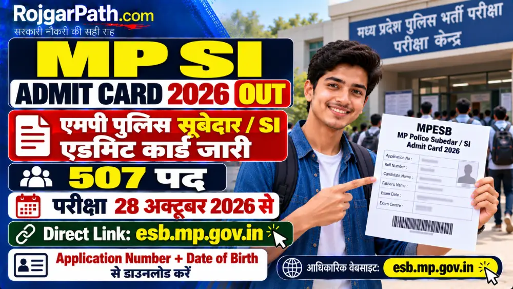 MP SI Admit Card 2026 जारी, सूबेदार/SI परीक्षा 28 अक्टूबर से 2 MP SI Admit Card 2026