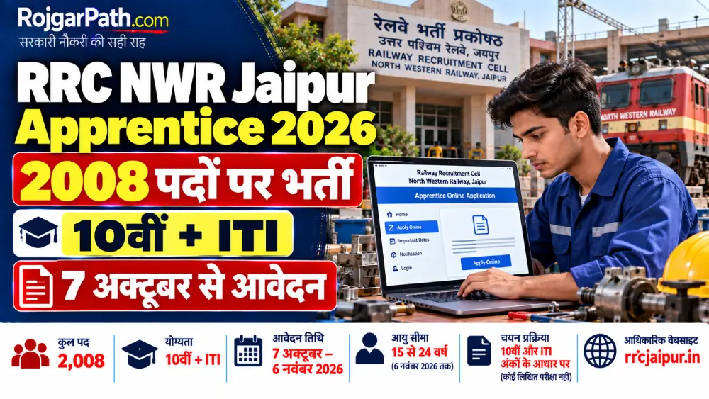 Railway NWR Jaipur Recruitment 2026: उत्तर पश्चिम रेलवे जयपुर में 2008 पदों पर बंपर भर्ती, योग्यता 10वीं और ITI पास 2 Railway NWR Jaipur Recruitment 2026