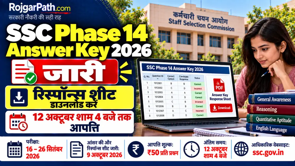 SSC Phase 14 Answer Key 2026 जारी: रिस्पॉन्स शीट डाउनलोड करें, 12 अक्टूबर शाम 4 बजे तक दर्ज करें आपत्ति 2 SSC Phase 14 Answer Key 2026